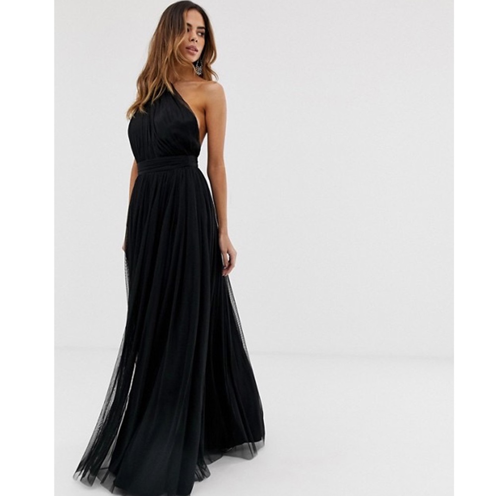 One shoulder tulle maxi dress